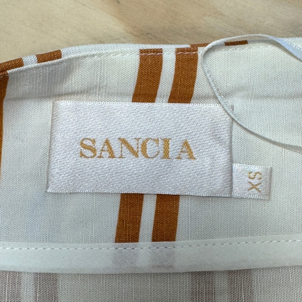 Sancia Striped Wrap Mini Skirt Ochre Cream Tencel Linen Blend XS Summer Boho - Picture 5 of 9